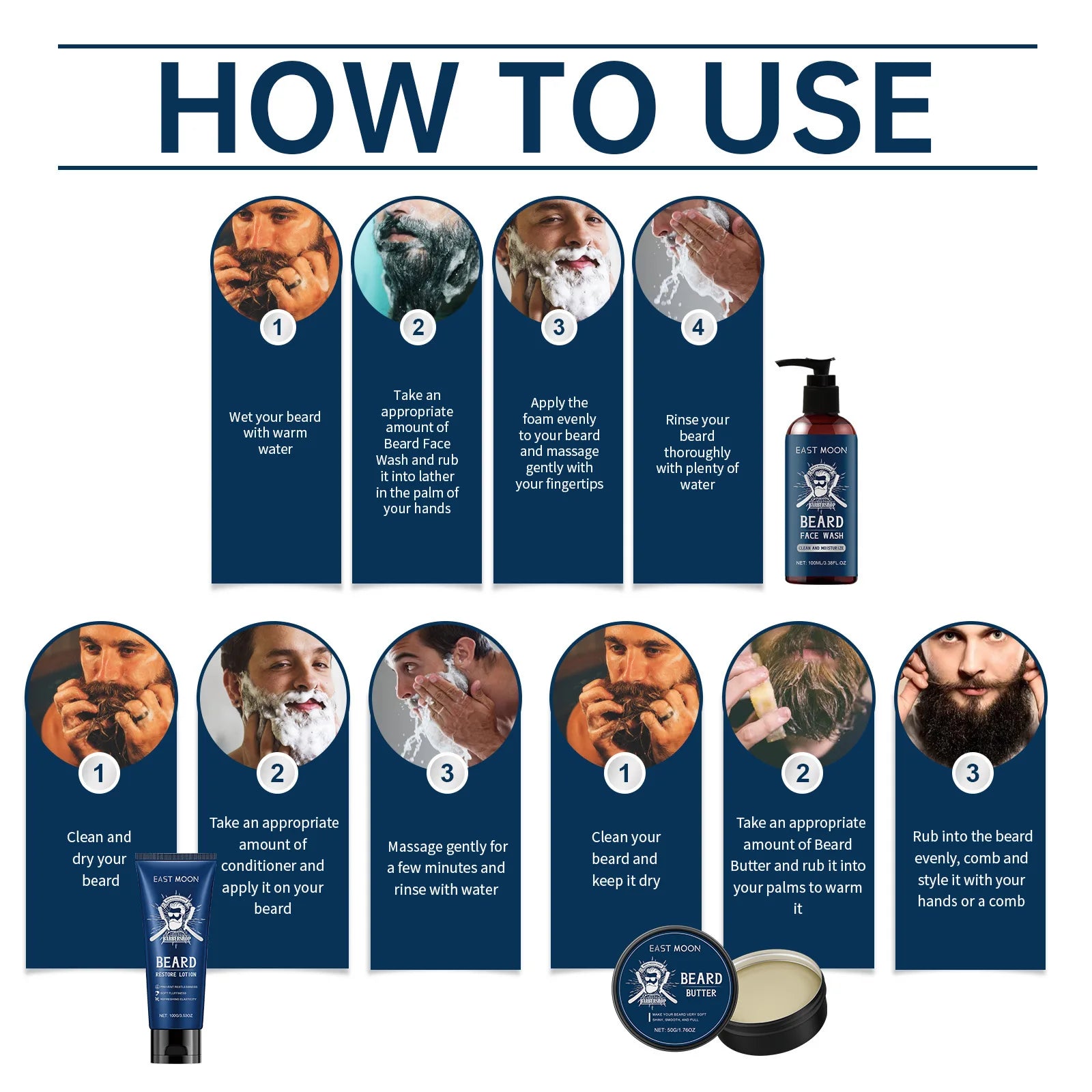 East Moon Sandalwood Beard Care Kit – Complete Beard Grooming Set for Men