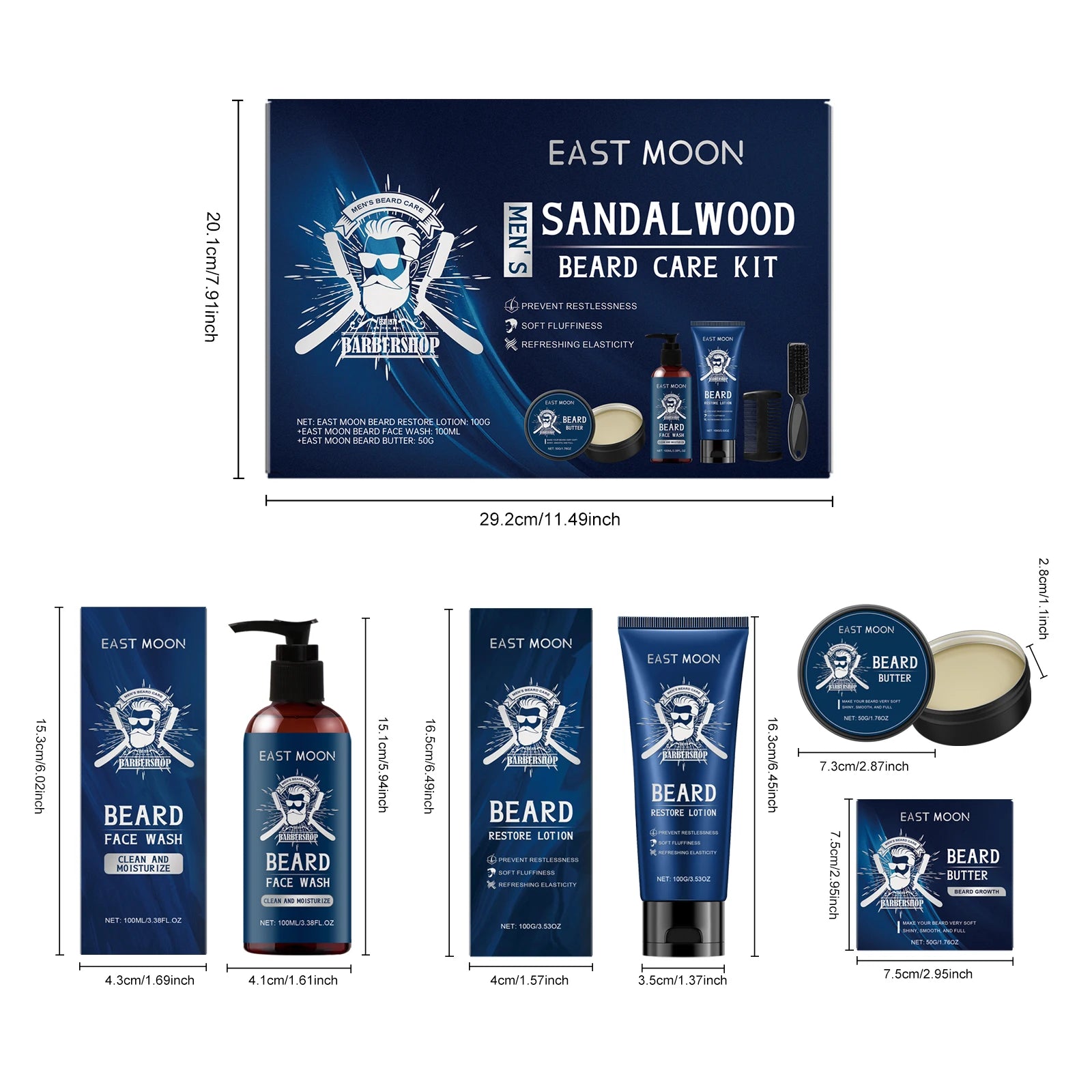 East Moon Sandalwood Beard Care Kit – Complete Beard Grooming Set for Men