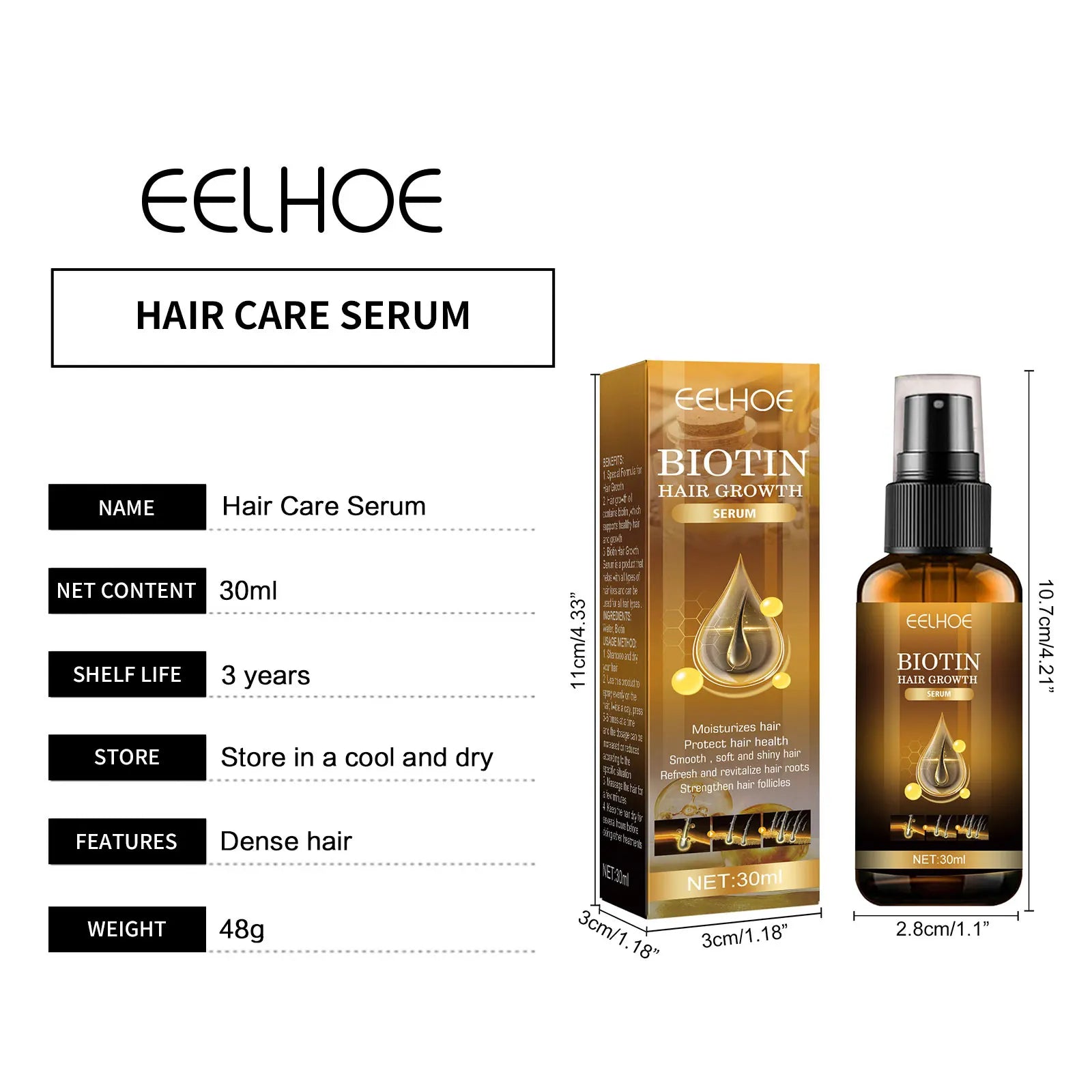 EELHOE Biotin Hair Growth Spray for Men – Strengthen Roots & Thicken Hair (30ml)
