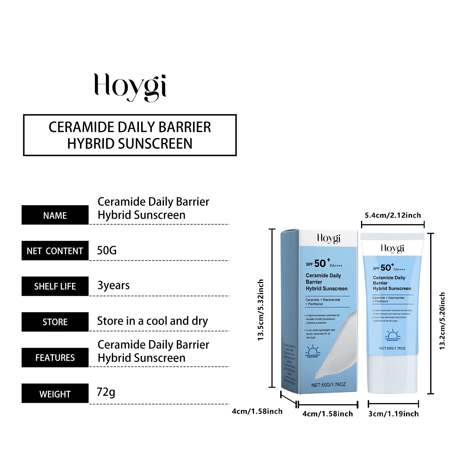 Hoygi SPF50+ Oil Control Sunscreen Cream 50g