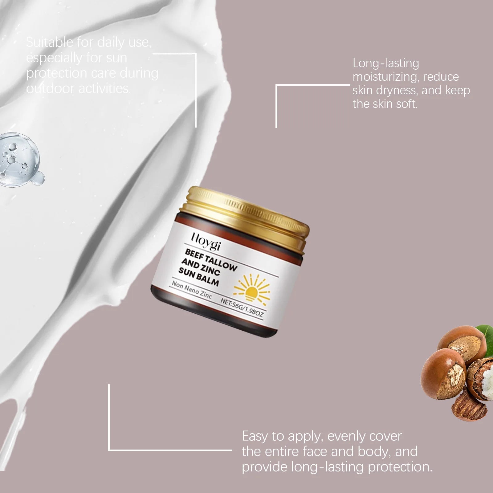 Hoygi Beef Tallow & Zinc Sun Balm SPF50 56g
