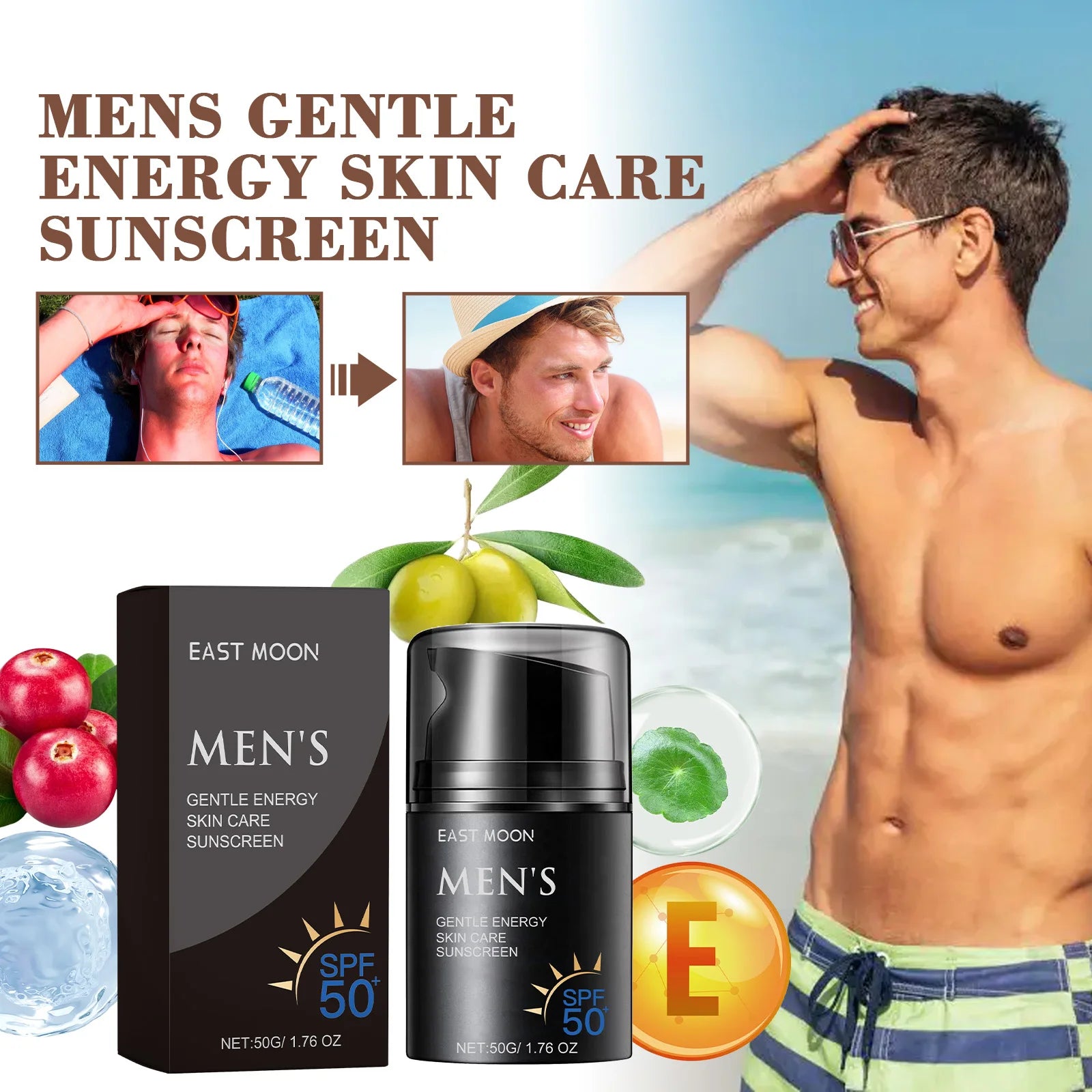East Moon Men's Skincare SPF50+ Retinol Moisturizing Cream