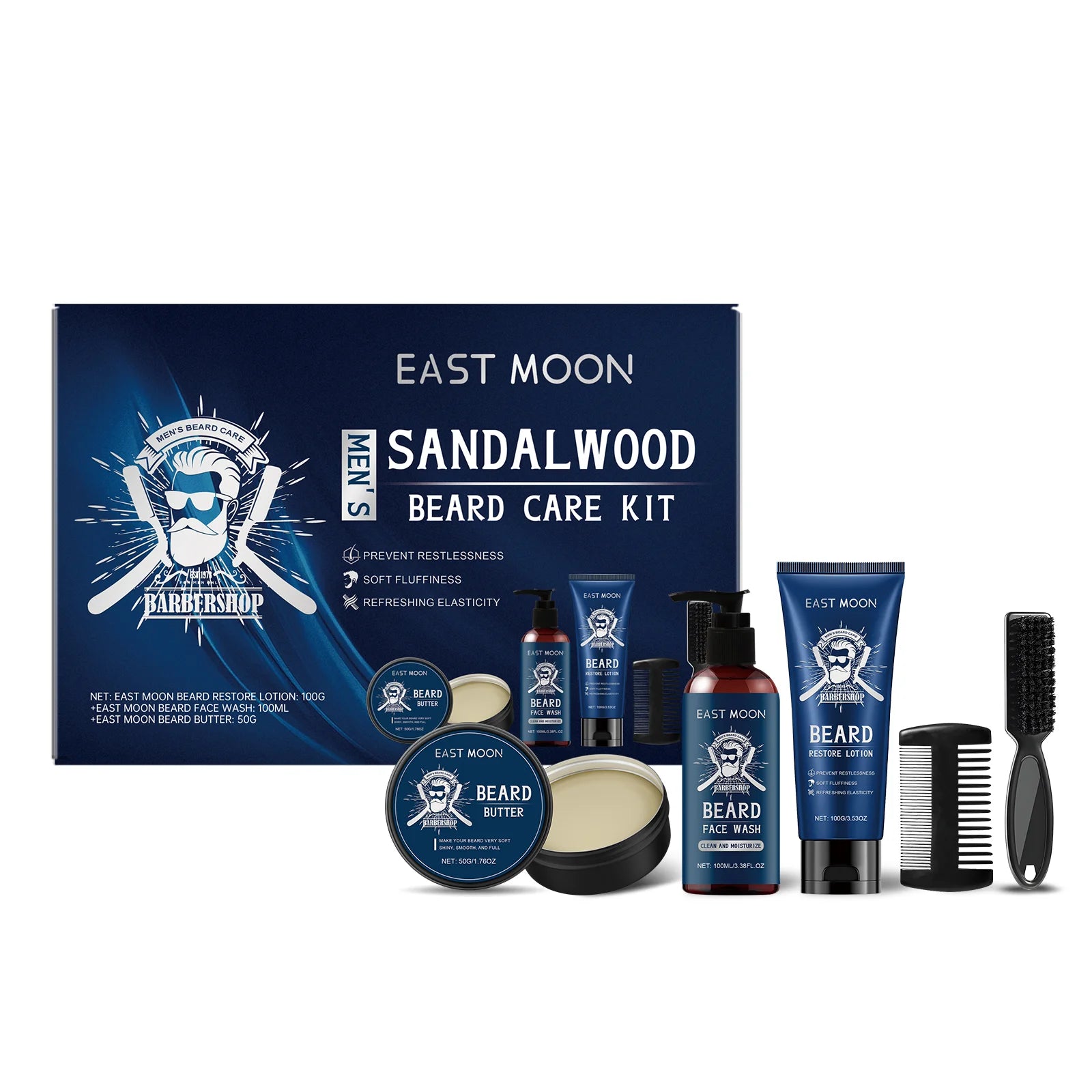 East Moon Sandalwood Beard Care Kit – Complete Beard Grooming Set for Men