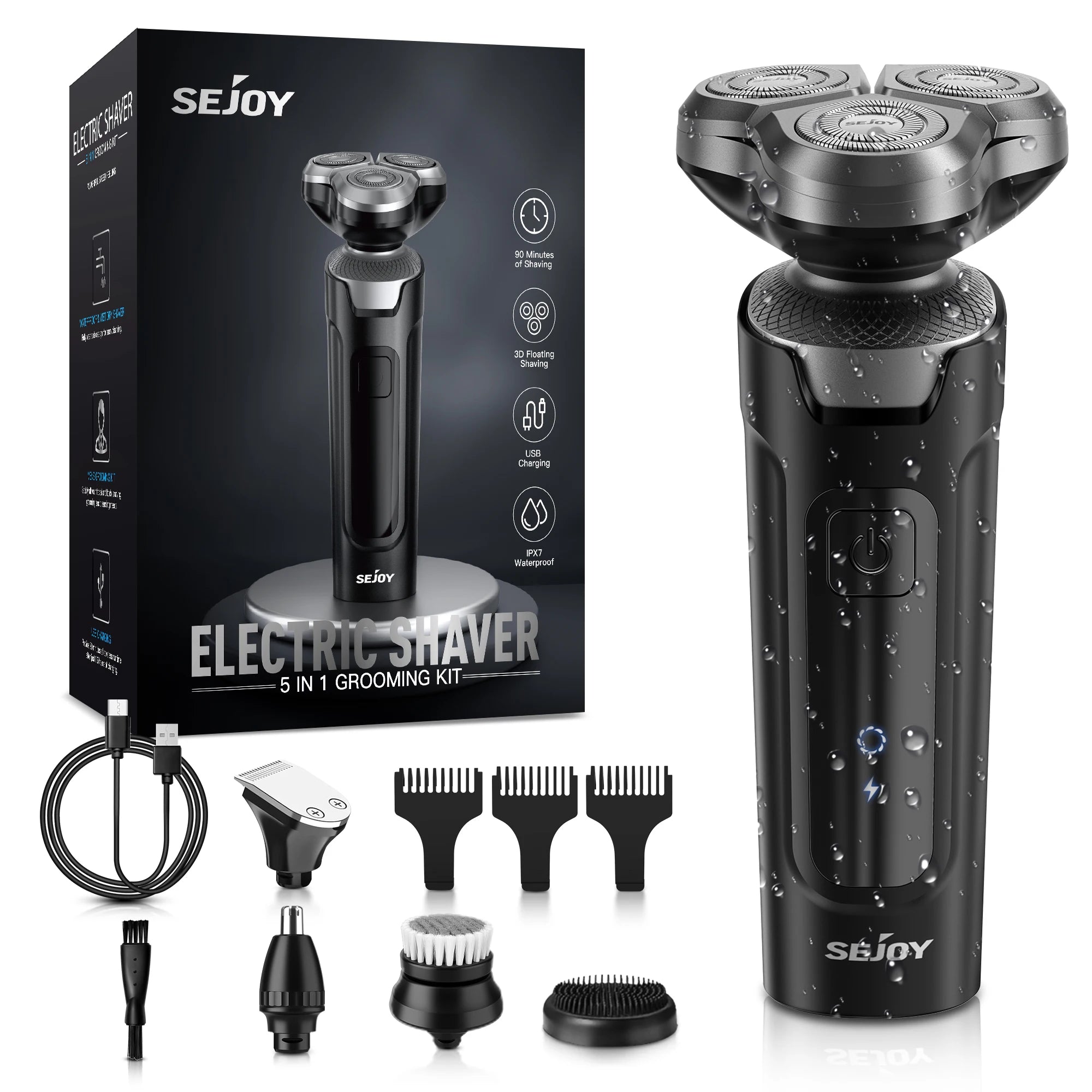 Sejoy 5-in-1 Rechargeable Electric Shaver for Men