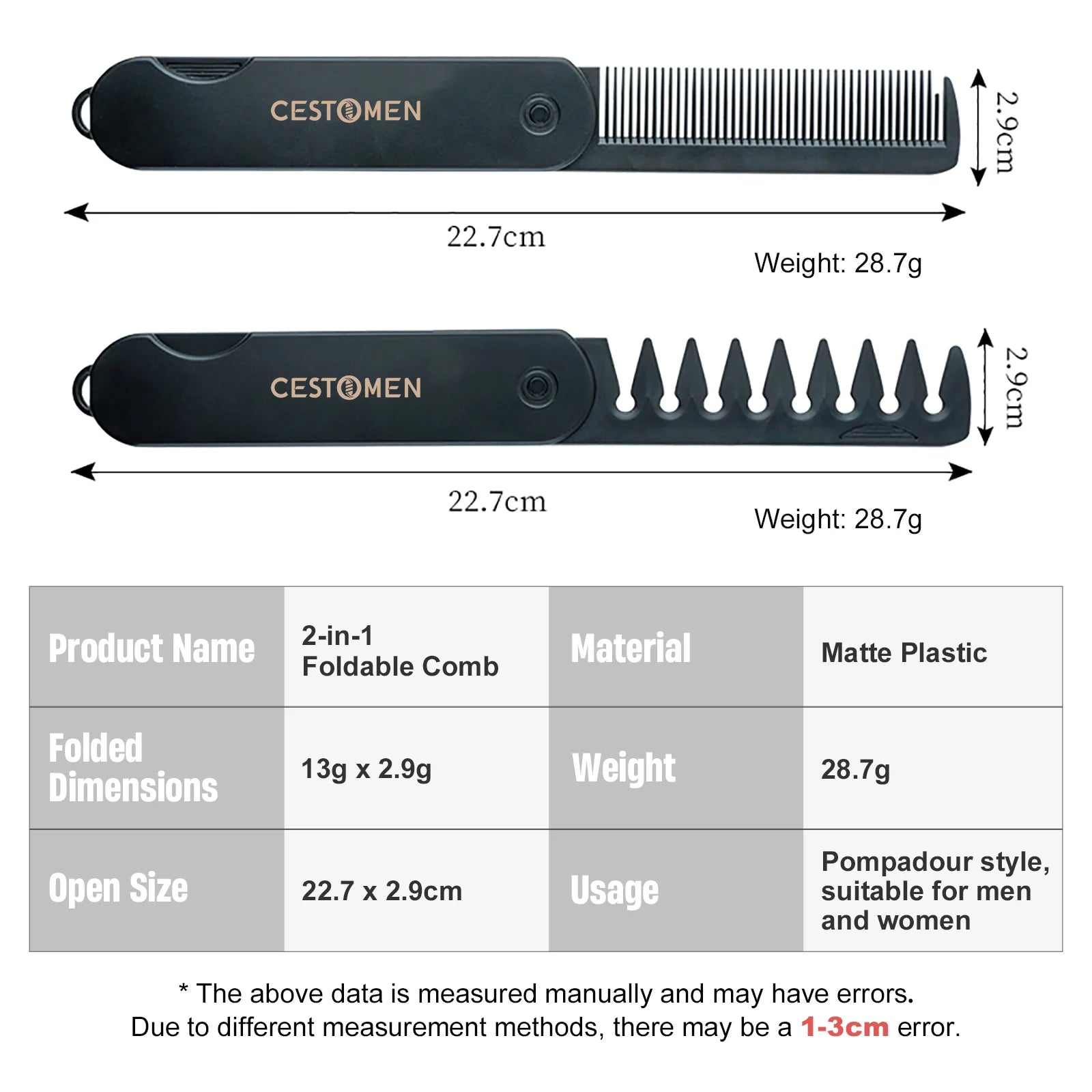 2-in-1 Pocket Folding Comb – Wide Tooth Beard & Hair Styling Tool for Men