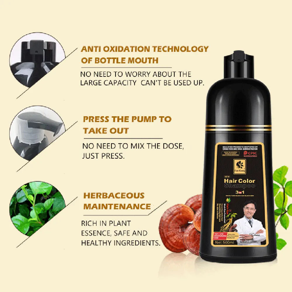 3-in-1 Black Hair Dye Shampoo for Gray Hair