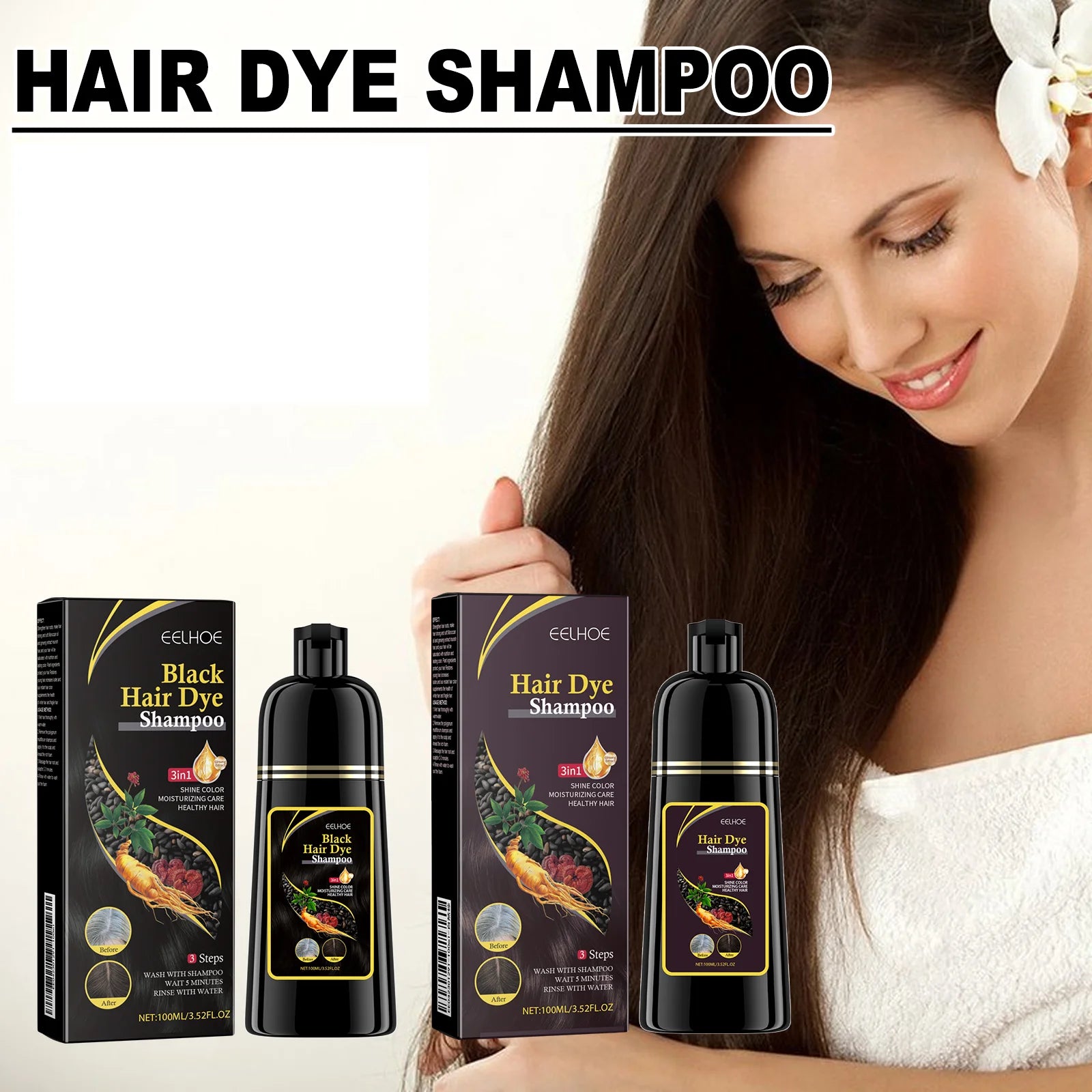 EELHOE 3-in-1 Natural Plant Hair Dye Shampoo – 100ml
