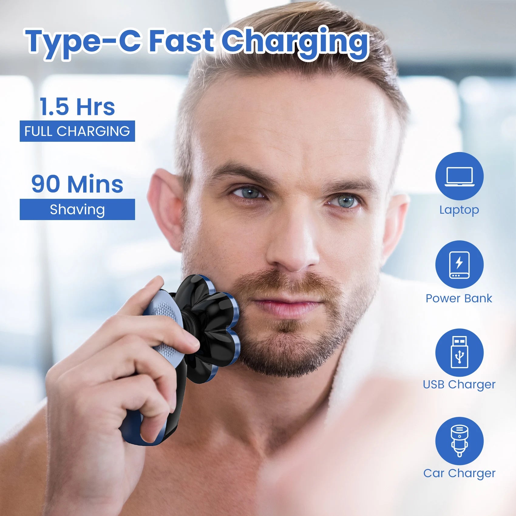 Men’s 5-in-1 Rechargeable Waterproof Electric Head Shaver