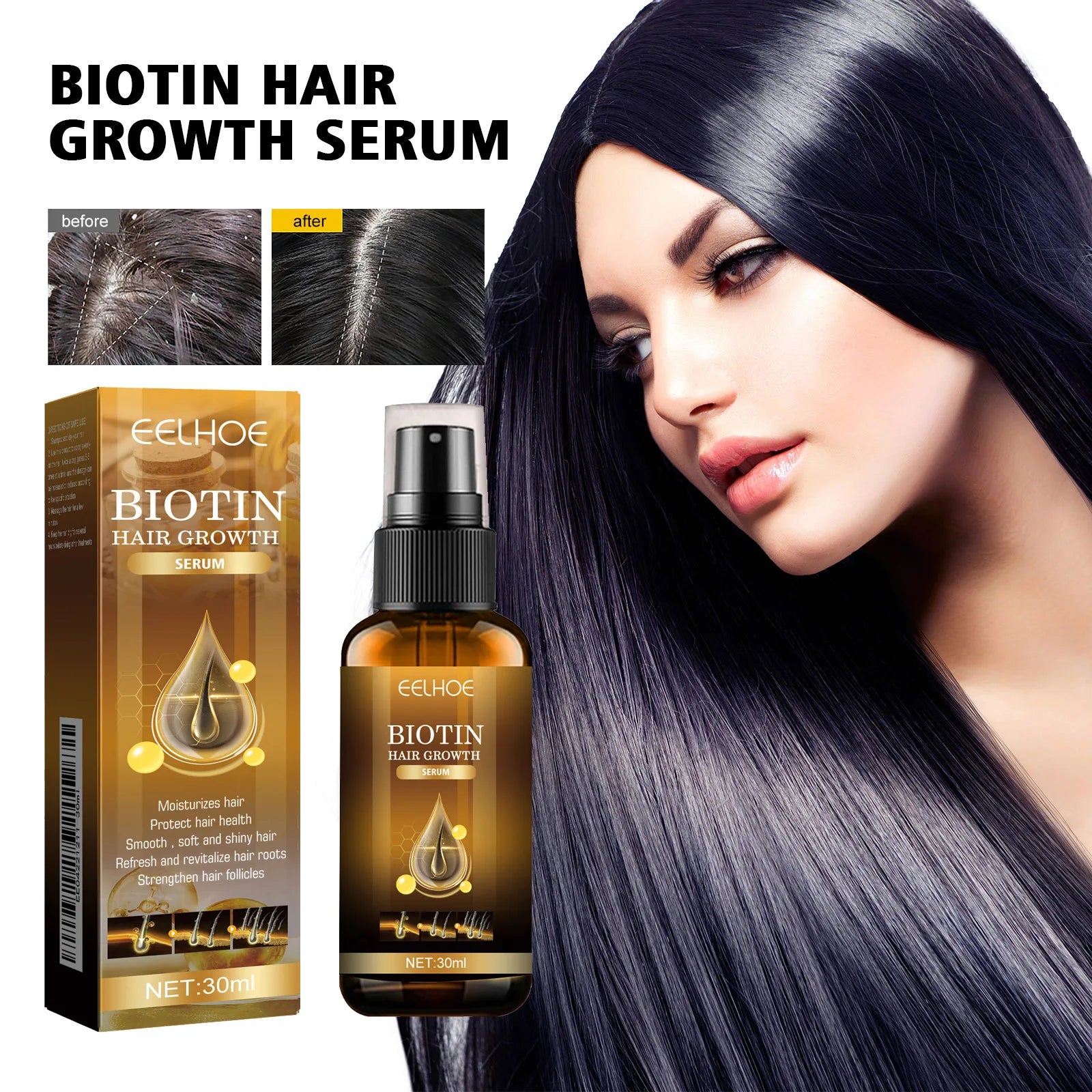 EELHOE Biotin Hair Growth Spray for Men – Strengthen Roots & Thicken Hair (30ml)