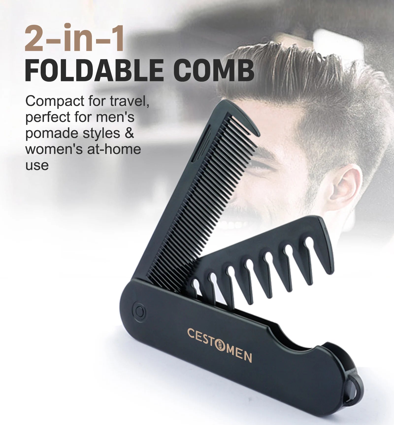 2-in-1 Pocket Folding Comb – Wide Tooth Beard & Hair Styling Tool for Men
