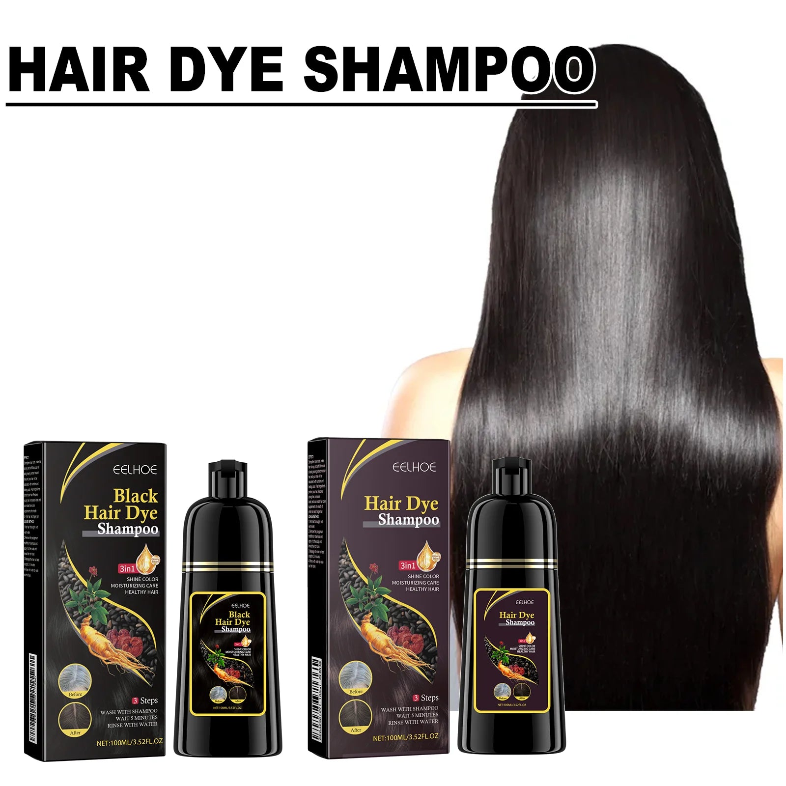 EELHOE 3-in-1 Natural Plant Hair Dye Shampoo – 100ml