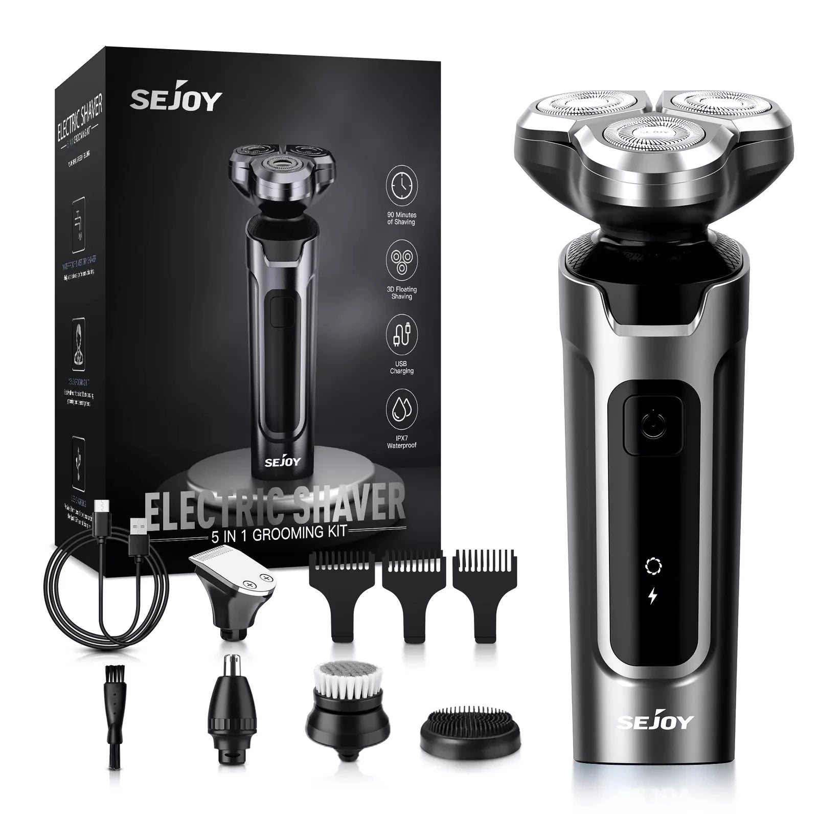 Sejoy 5-in-1 Rechargeable Electric Shaver for Men