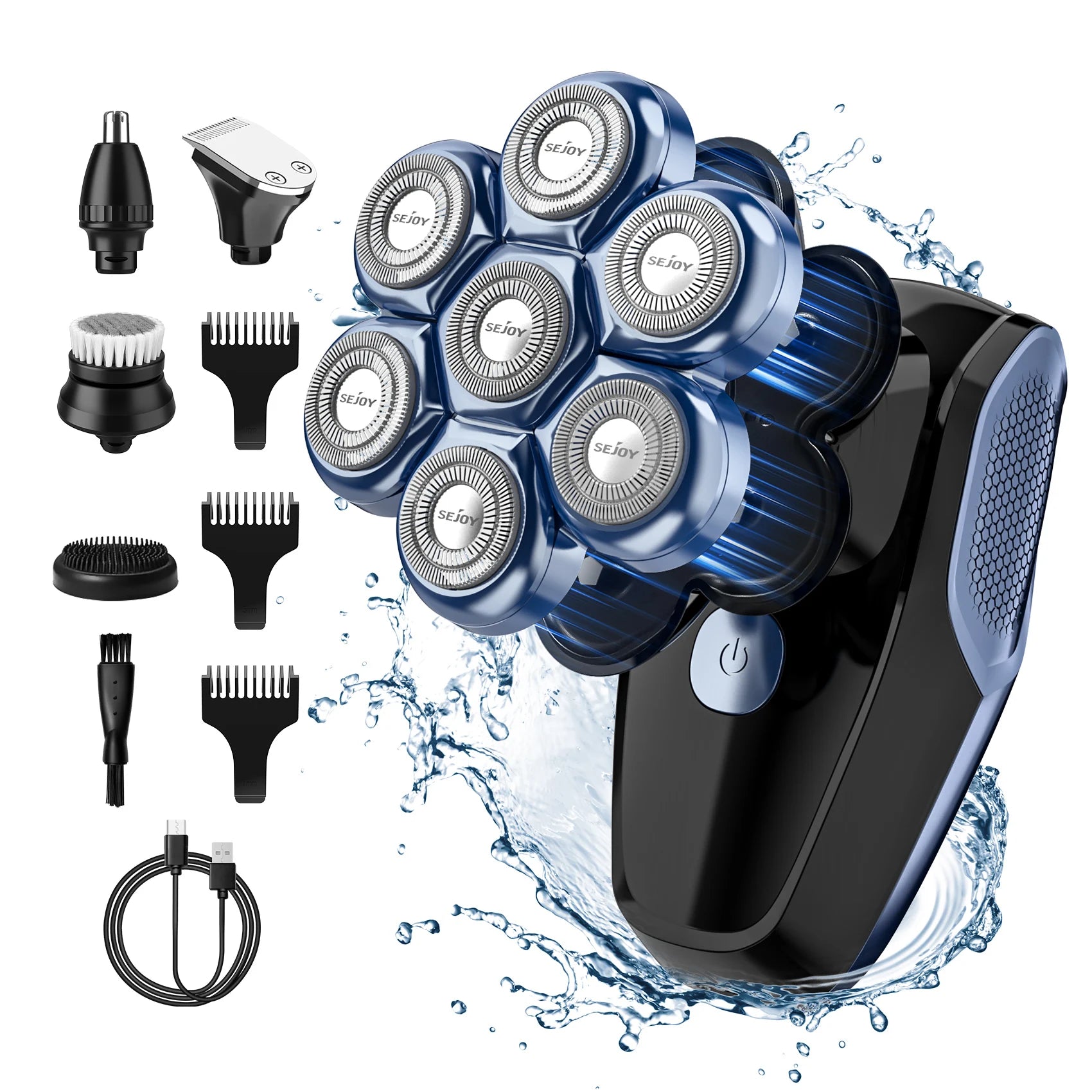 Men’s 5-in-1 Rechargeable Waterproof Electric Head Shaver