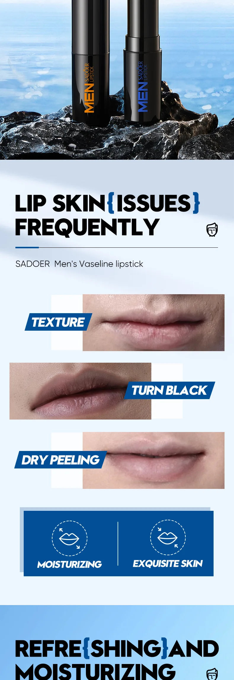 SADOER Men’s Lip Balm – Hydrating & Repairing Moisturizer for Dry, Cracked Lips