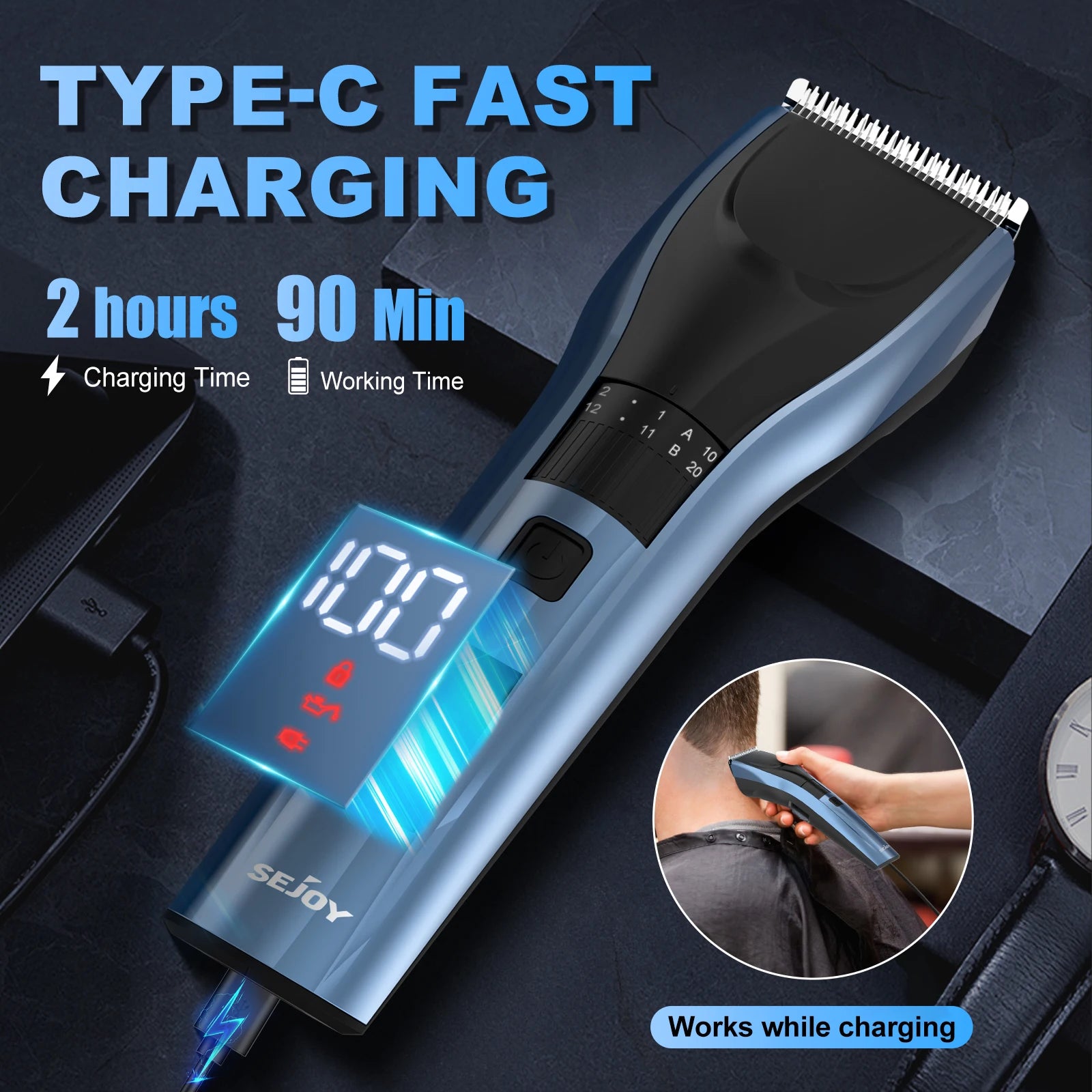 Sejoy Rechargeable Electric Hair Trimmer with LED Display