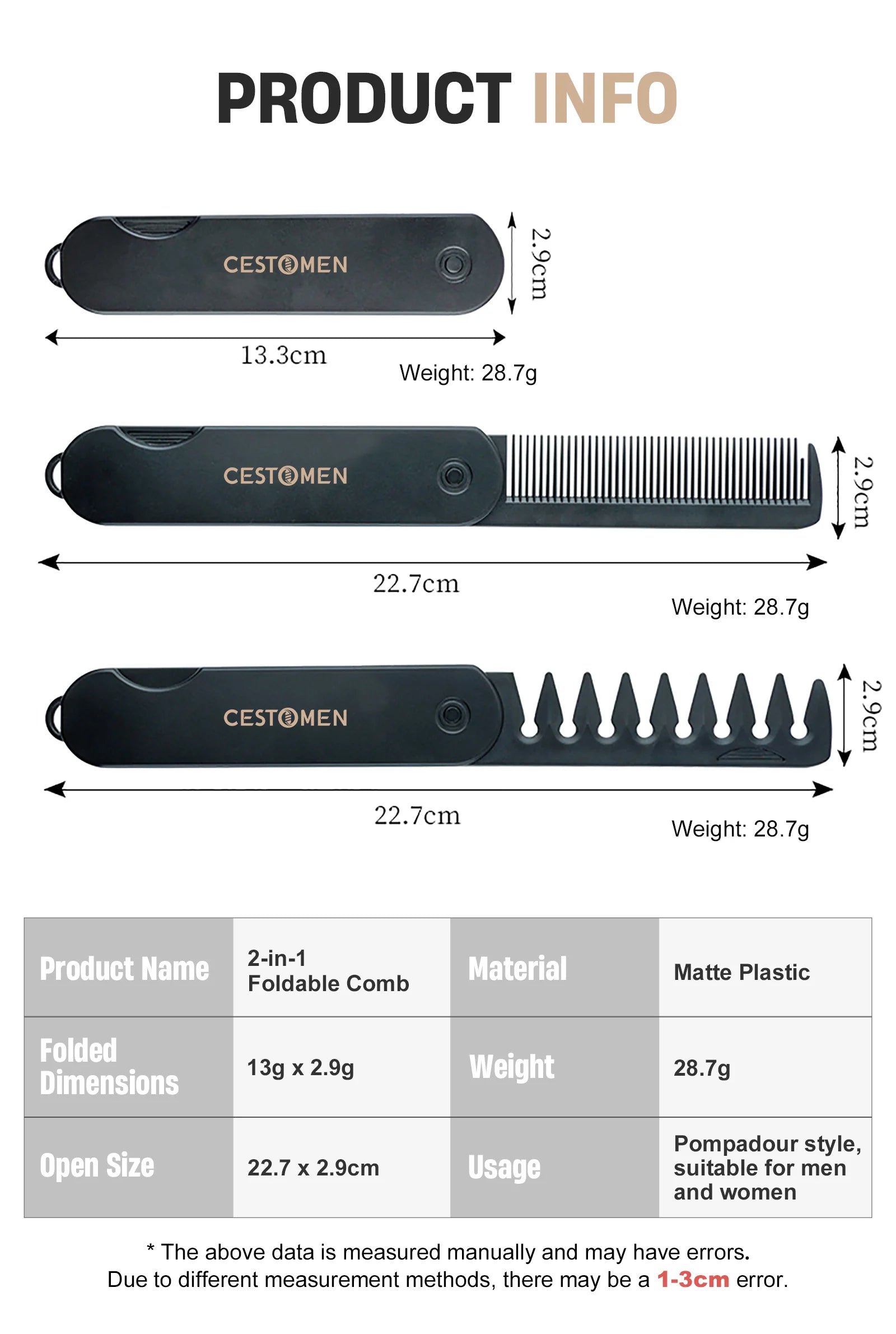 2-in-1 Pocket Folding Comb – Wide Tooth Beard & Hair Styling Tool for Men